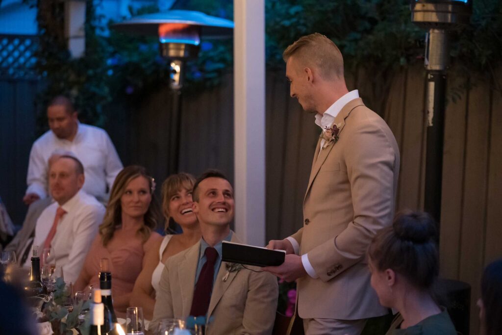 Best Man Ian Hill delivers his best man speech at the wedding of Alex and Mallory Biale