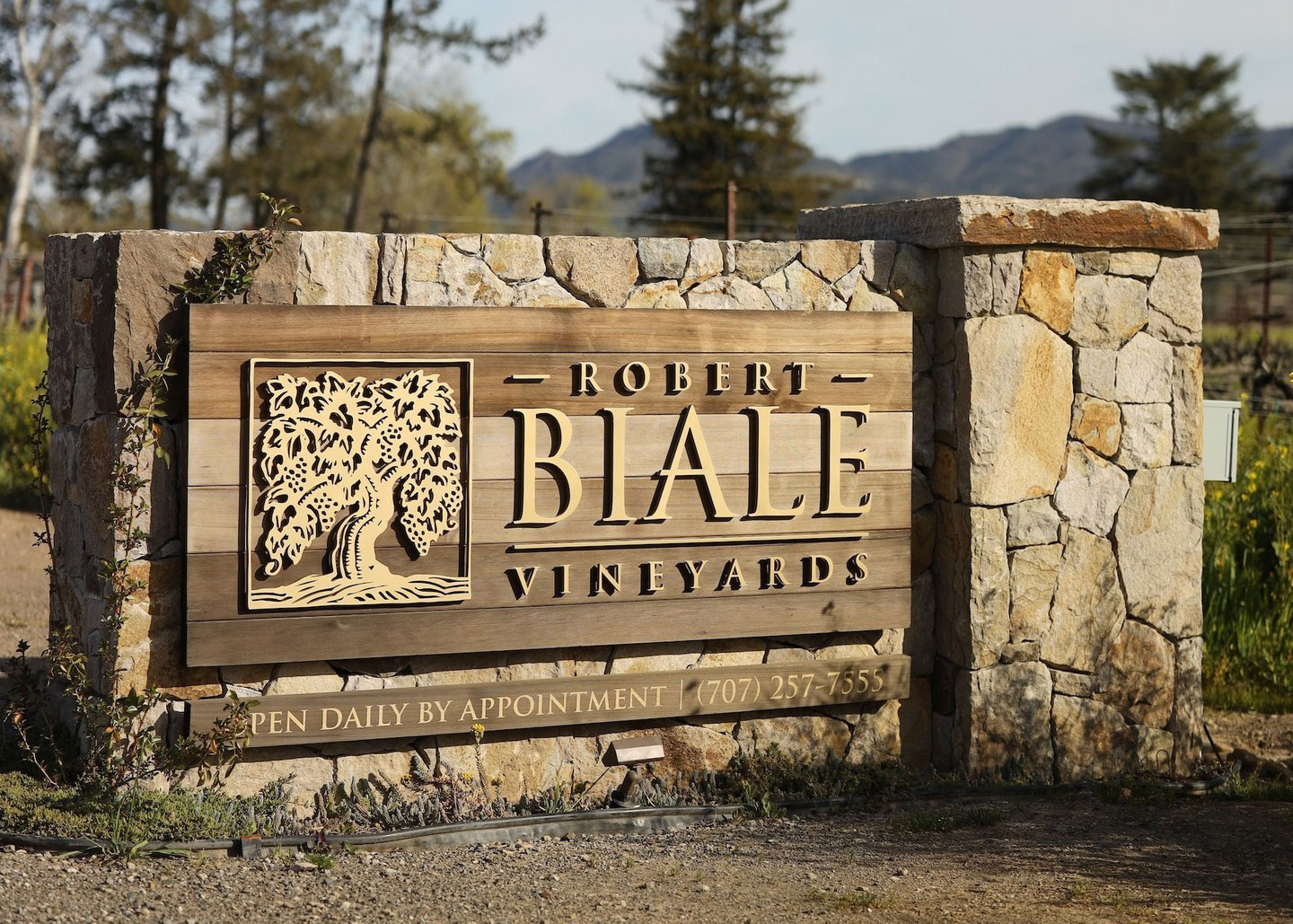 Biale signage in front of winery